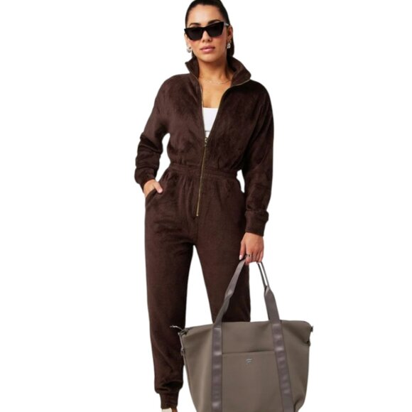 FABLETICS Brown Cozy Cord Zip Onesie Activewear sz Medium LNWOT - Picture 1 of 13